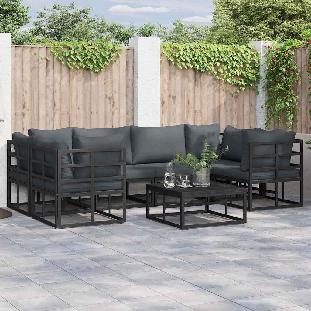 vidaXL Σετ Καναπέ Κήπου 6 pcs Μαύρο Αλουμίνιο