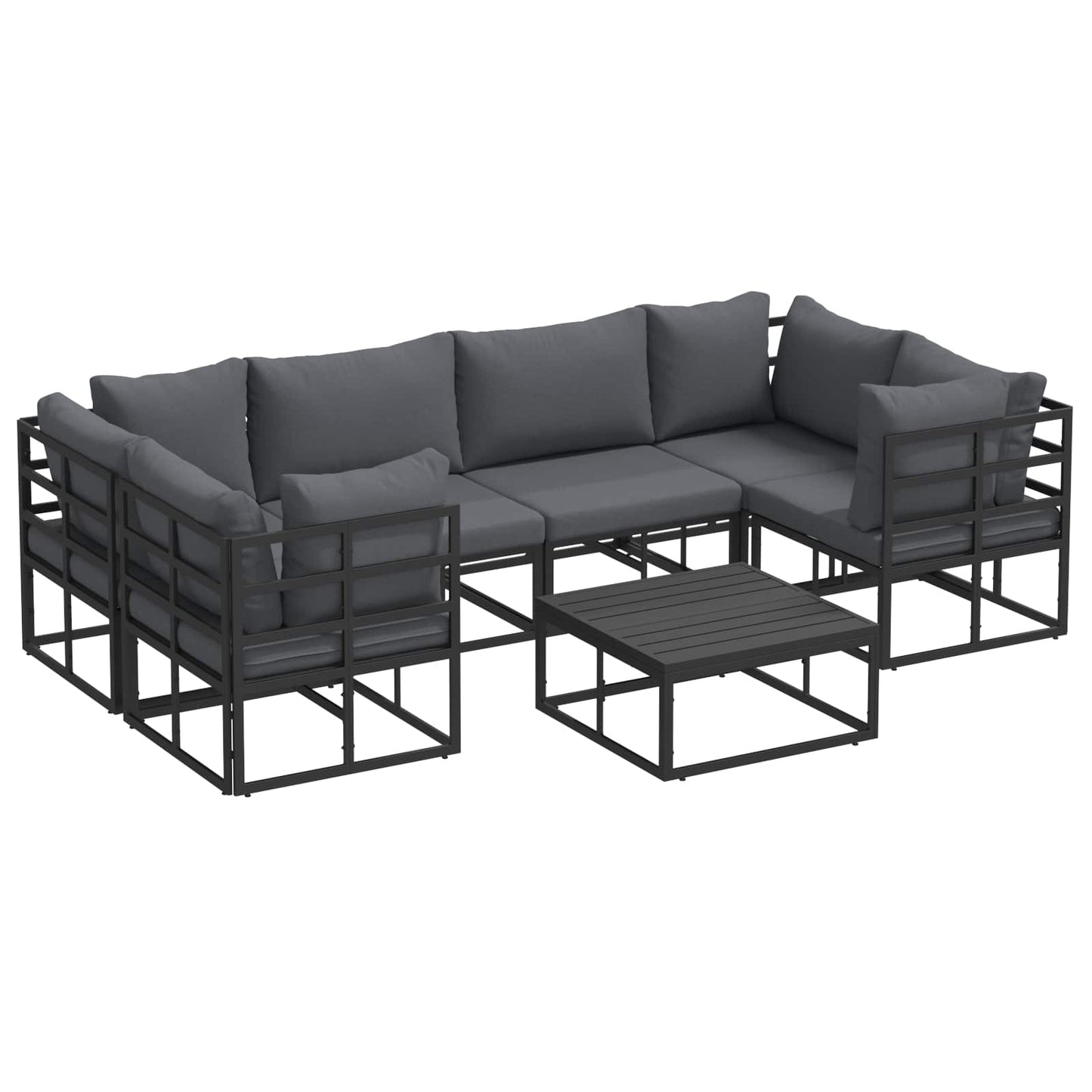 vidaXL Σετ Καναπέ Κήπου 7 pcs Μαύρο Αλουμίνιο