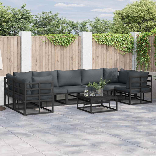 vidaXL Σετ Καναπέ Κήπου με μαξιλάρι 7 pcs Μαύρο Αλουμίνιο