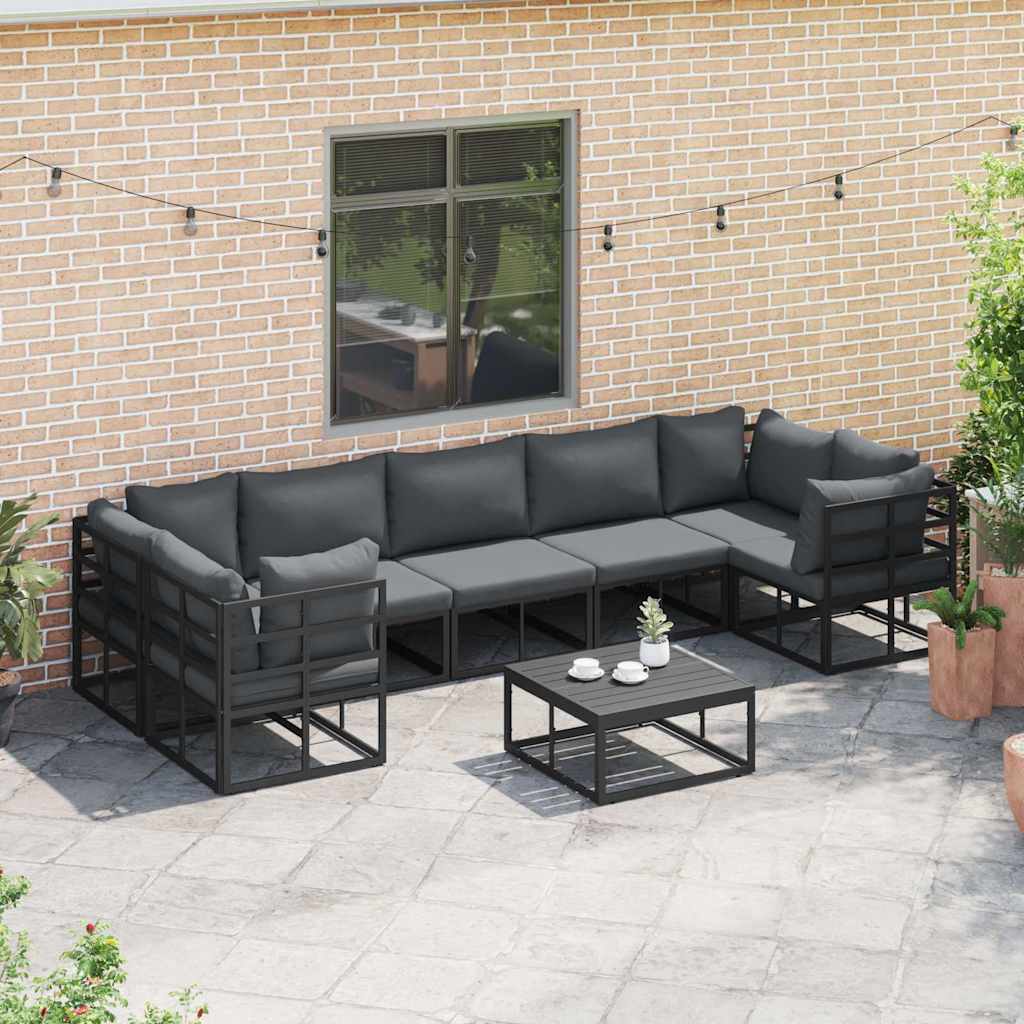 vidaXL Σετ Καναπέ Κήπου με μαξιλάρι 7 pcs Μαύρο Αλουμίνιο