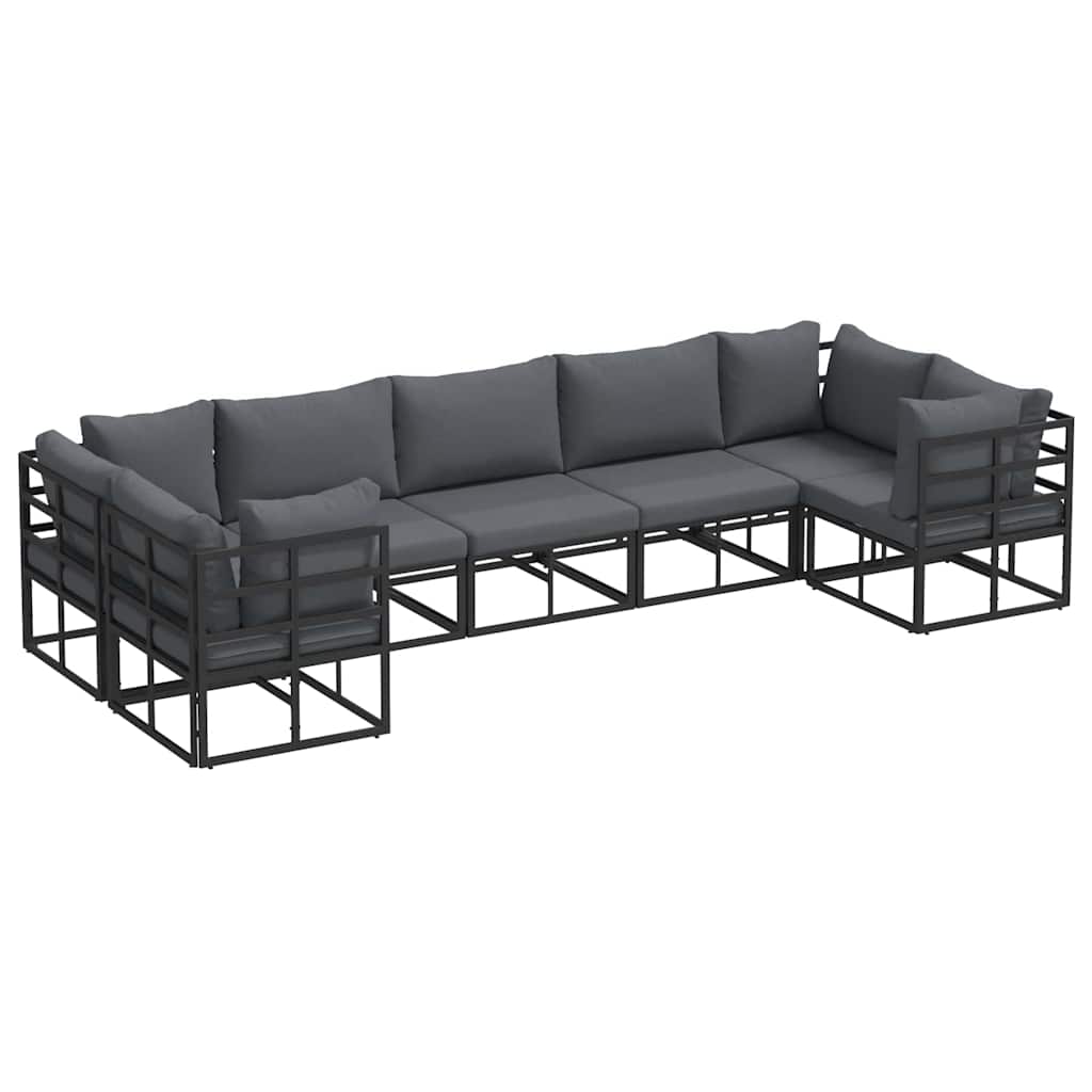 vidaXL Σετ Καναπέ Κήπου με μαξιλάρι 7 pcs Μαύρο Αλουμίνιο