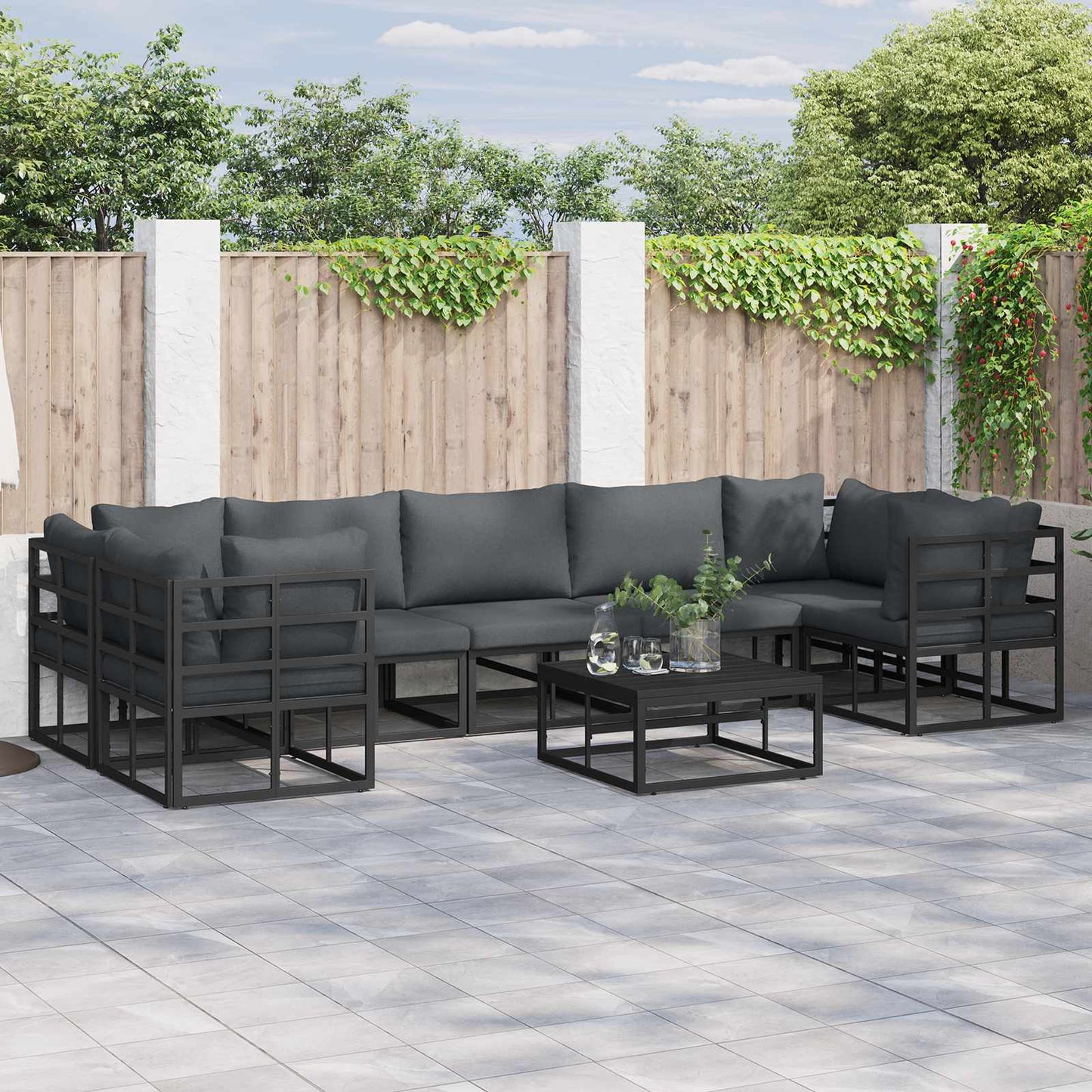 vidaXL Σετ Καναπέ Κήπου με μαξιλάρι 8 pcs Μαύρο Αλουμίνιο