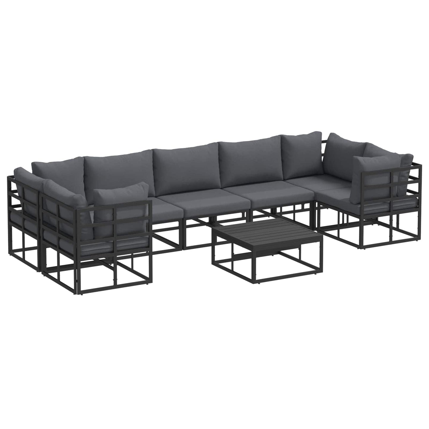 vidaXL Σετ Καναπέ Κήπου με μαξιλάρι 8 pcs Μαύρο Αλουμίνιο