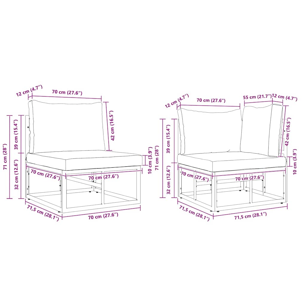 vidaXL Σετ Καναπέ Κήπου 7 pcs Μαύρο 283 x 143 x 71 εκ Αλουμίνιο