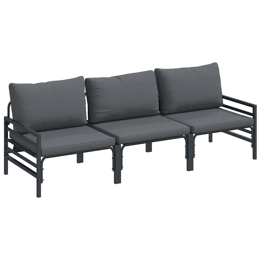 vidaXL Σετ Καναπέ Κήπου με μαξιλάρι 3 pcs Μαύρο Ατσάλι