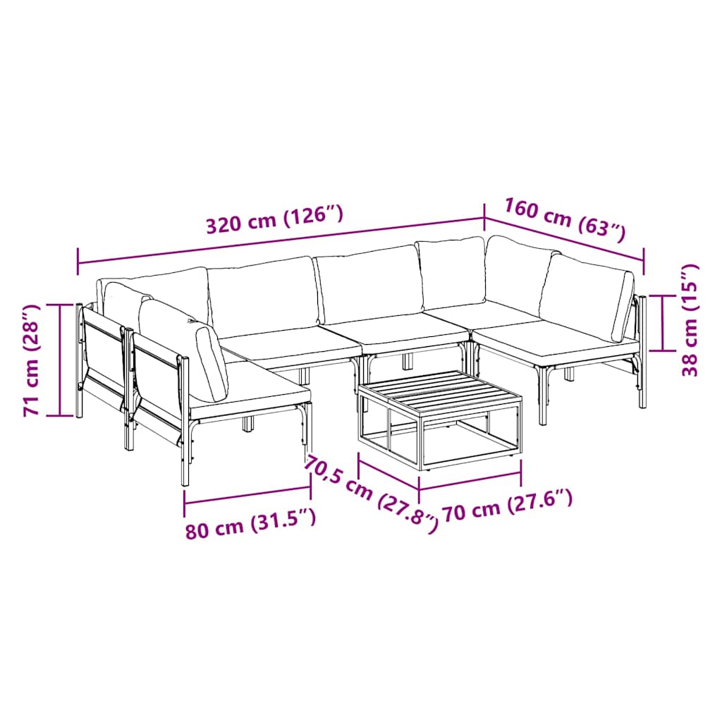 vidaXL Σετ Καναπέ Κήπου 7 pcs Ανθρακί Ατσάλι