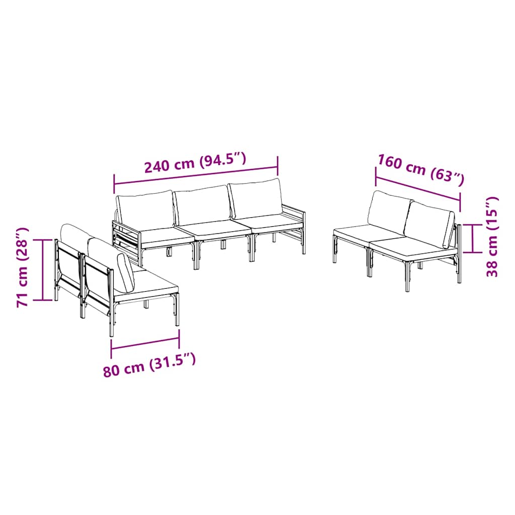 vidaXL Σετ Καναπέ Κήπου 7 pcs Ανθρακί Ατσάλι