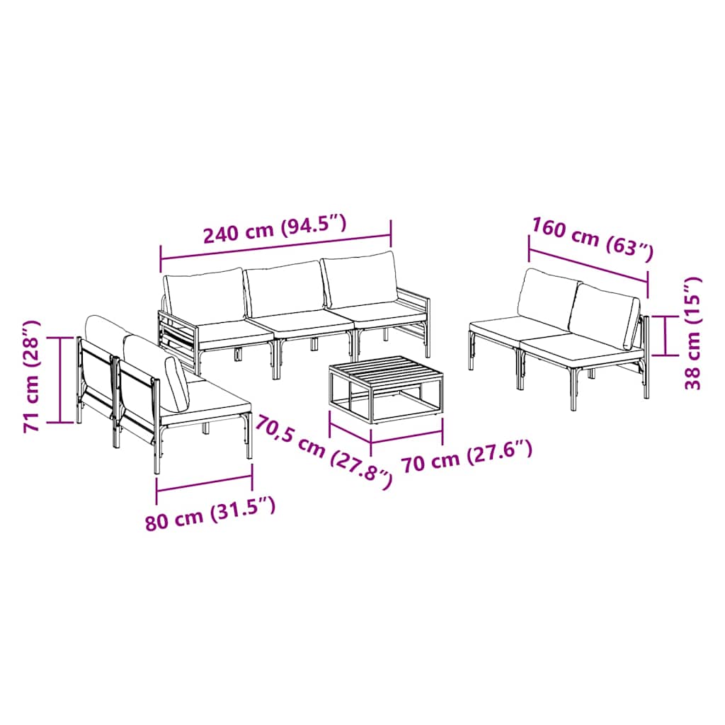 vidaXL Σετ Καναπέ Κήπου 8 pcs Ανθρακί Ατσάλι