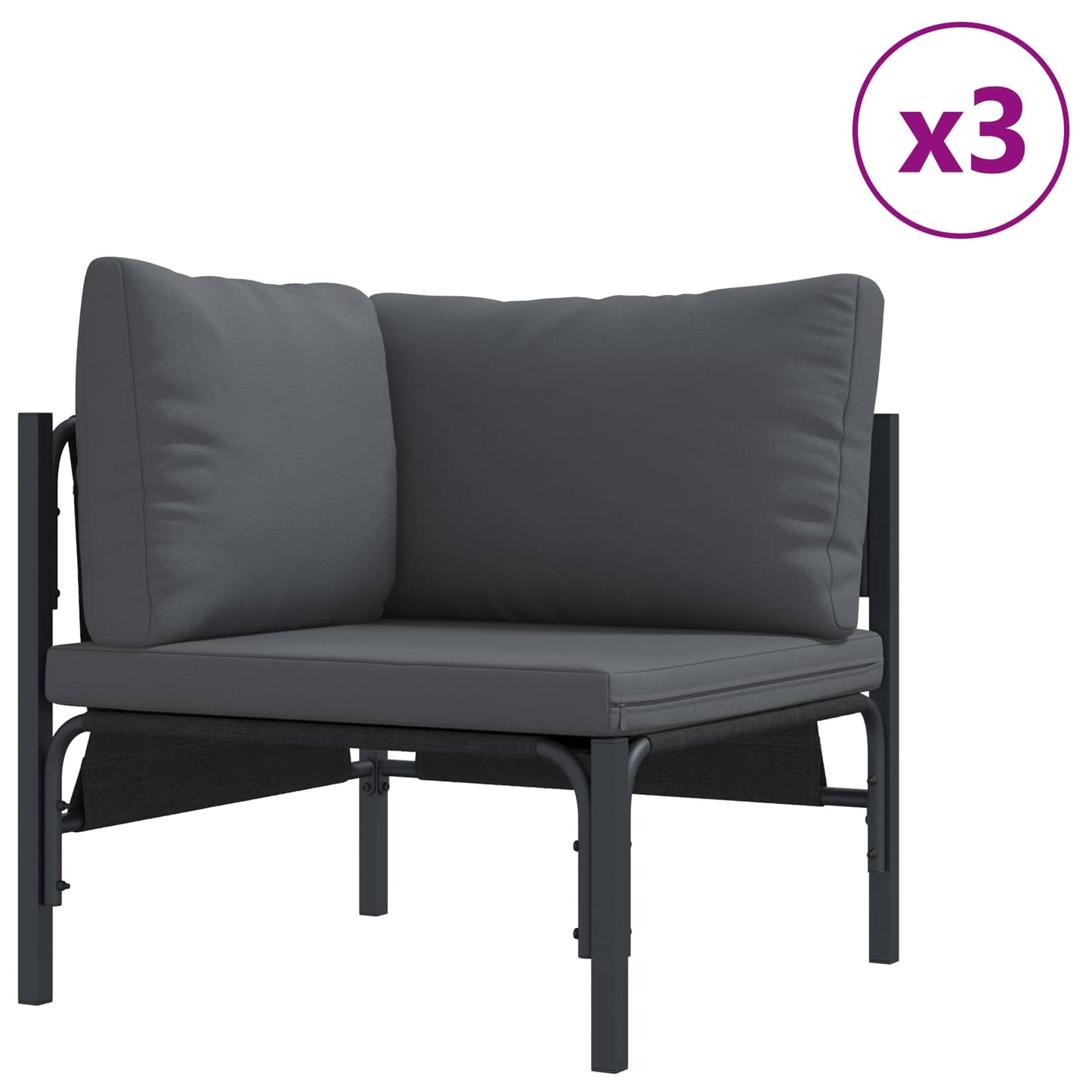 vidaXL Σετ Καναπέ Κήπου με μαξιλάρι 6 pcs Μαύρο Ατσάλι