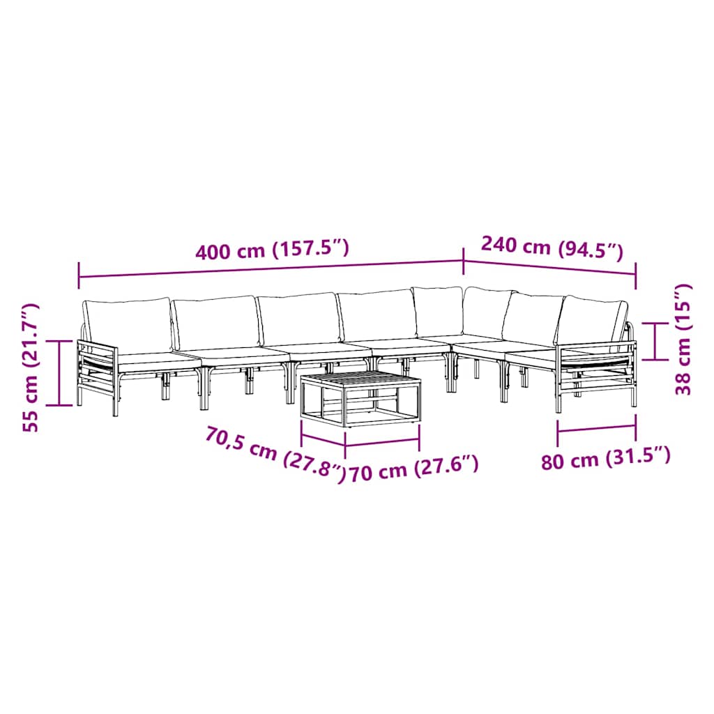vidaXL Σετ Καναπέ Κήπου 8 pcs Ανθρακί Ατσάλι