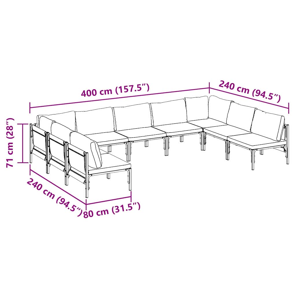vidaXL Σετ Καναπέ Κήπου 9 pcs Ανθρακί Ατσάλι