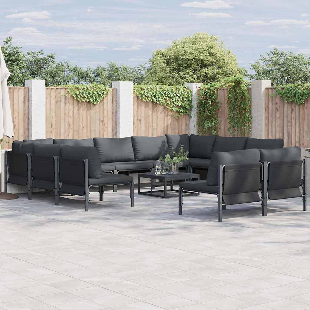 vidaXL Σετ Καναπέ Κήπου με μαξιλάρι 11 pcs Μαύρο Ατσάλι