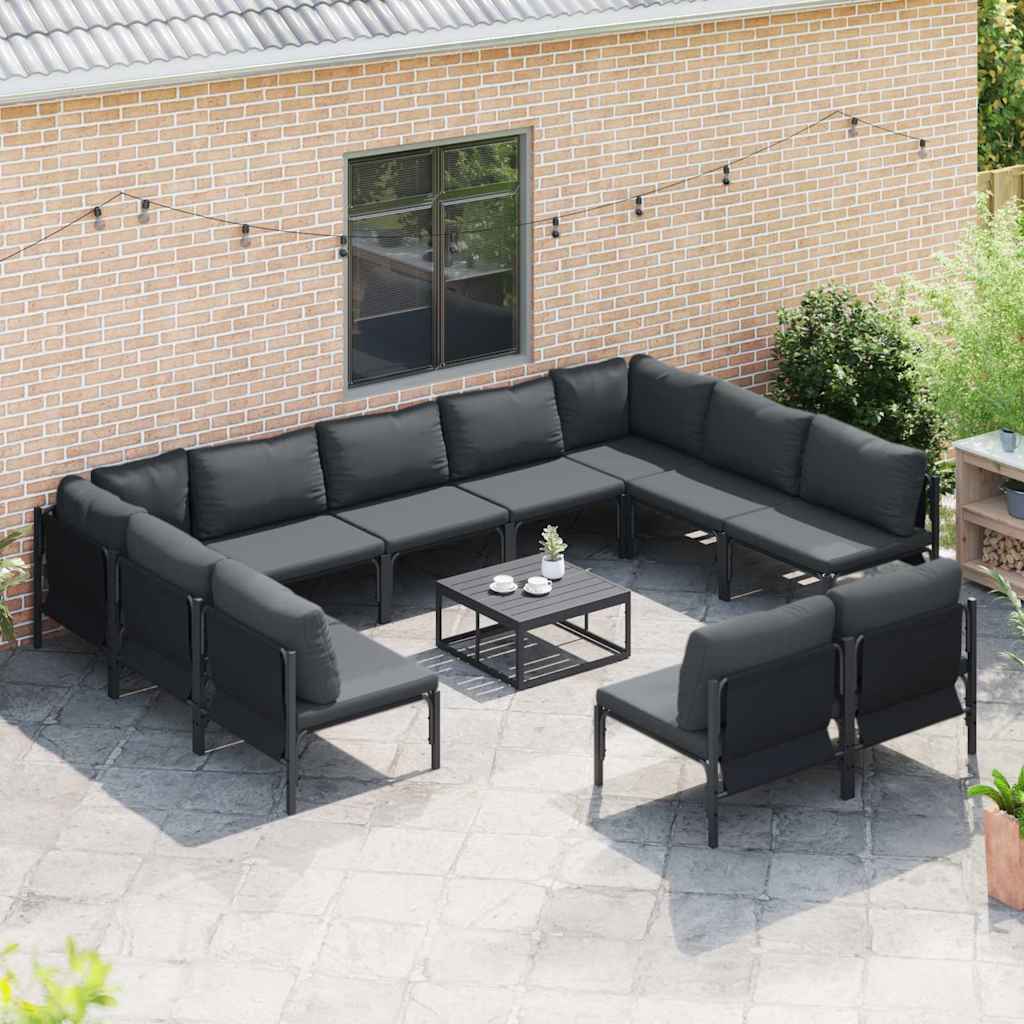 vidaXL Σετ Καναπέ Κήπου με μαξιλάρι 11 pcs Μαύρο Ατσάλι