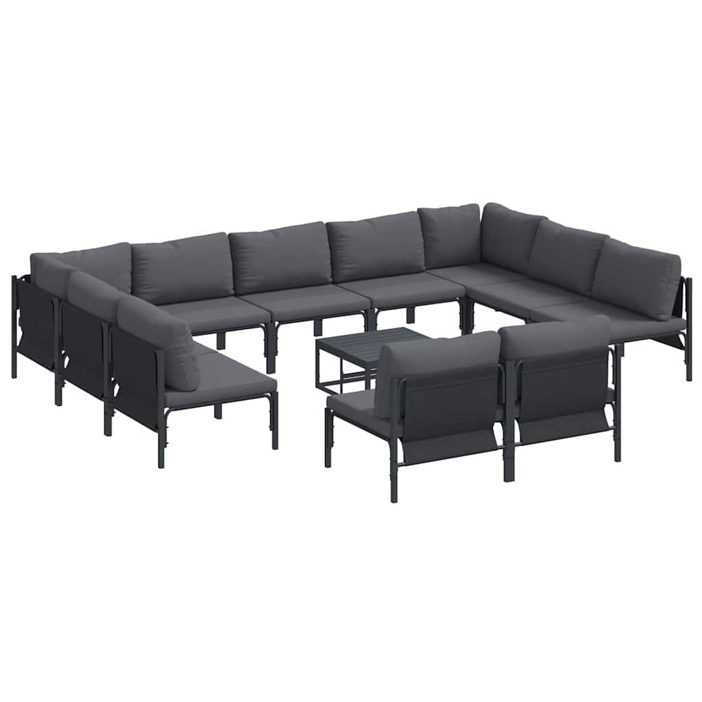 vidaXL Σετ Καναπέ Κήπου με μαξιλάρι 12 pcs Μαύρο Ατσάλι