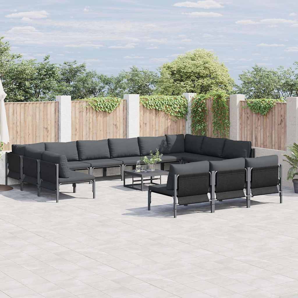 vidaXL Σετ Καναπέ Κήπου με μαξιλάρι 13 pcs Μαύρο Ατσάλι