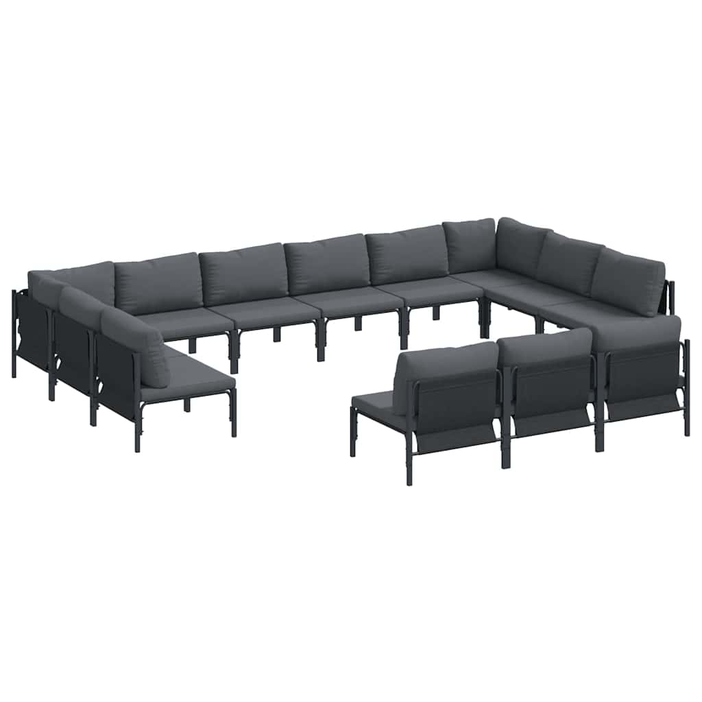 vidaXL Σετ Καναπέ Κήπου με μαξιλάρι 13 pcs Μαύρο Ατσάλι