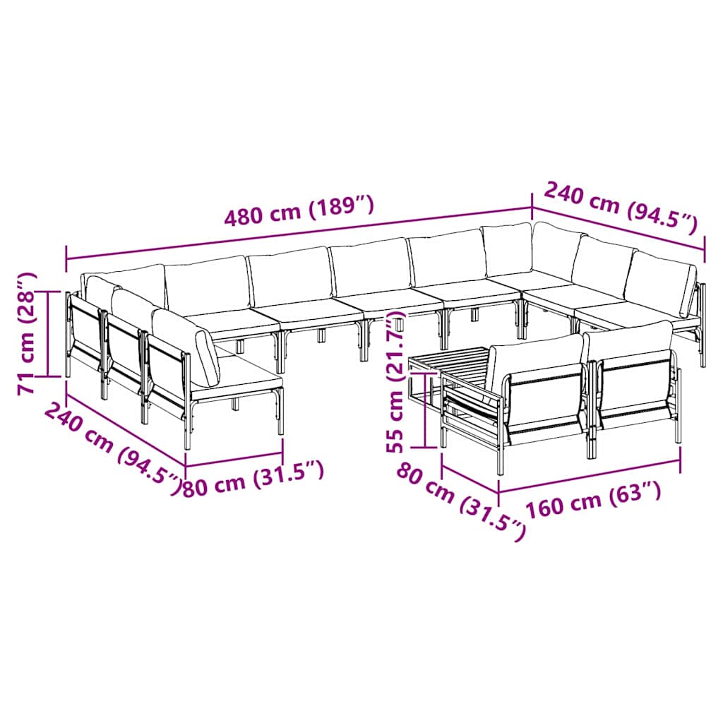 vidaXL Σετ Καναπέ Κήπου 13 pcs Ανθρακί Ατσάλι