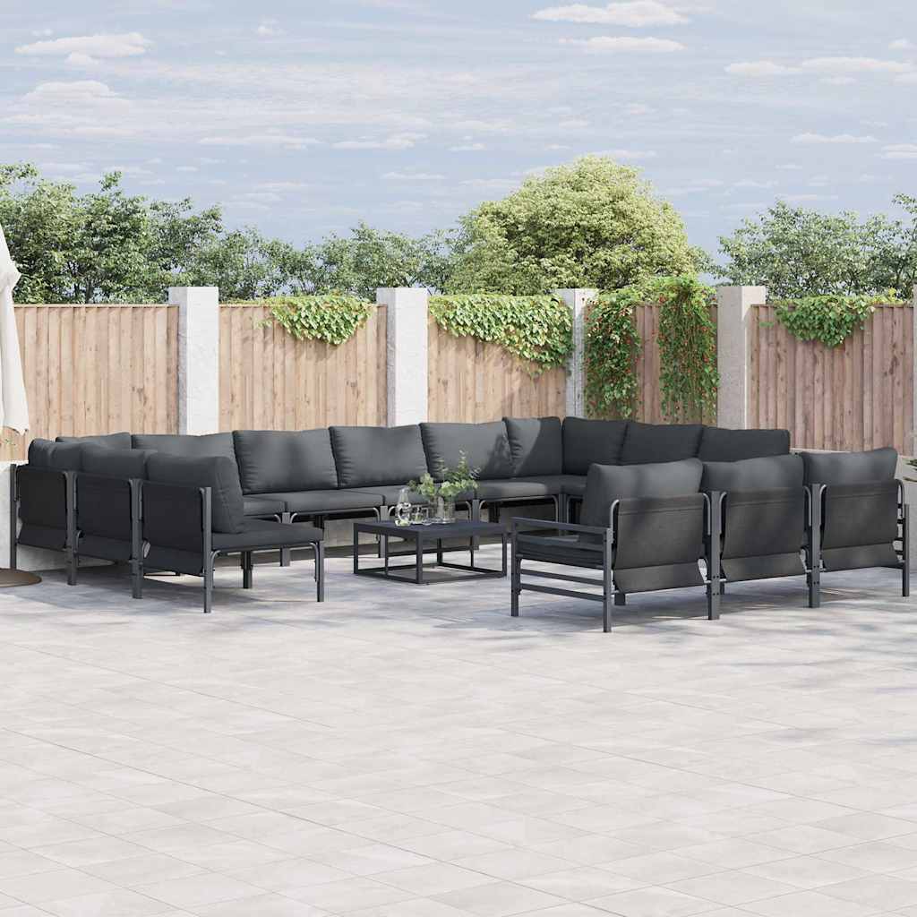 vidaXL Σετ Καναπέ Κήπου με μαξιλάρι 13 pcs Μαύρο Ατσάλι