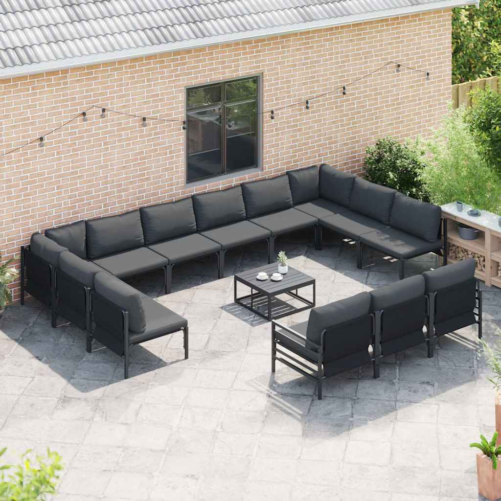 vidaXL Σετ Καναπέ Κήπου με μαξιλάρι 14 pcs Μαύρο Ατσάλι