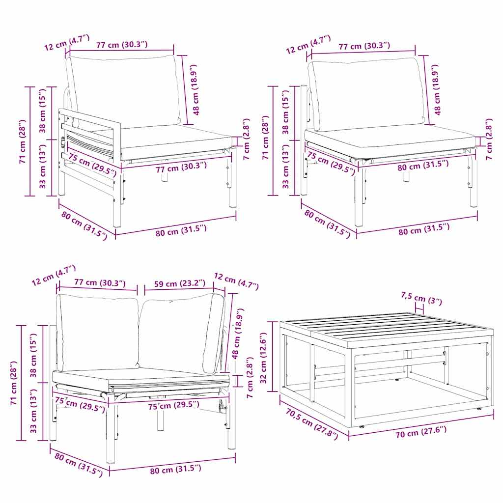 vidaXL Σετ Καναπέ Κήπου με μαξιλάρι 14 pcs Μαύρο Ατσάλι