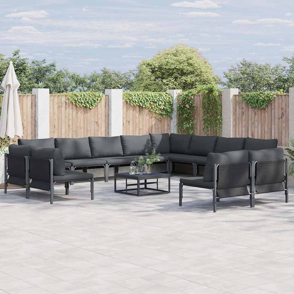 vidaXL Σετ Καναπέ Κήπου με μαξιλάρι 12 pcs Μαύρο Ατσάλι