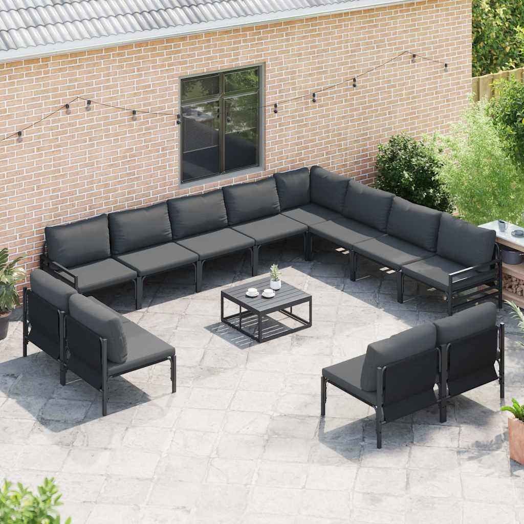 vidaXL Σετ Καναπέ Κήπου με μαξιλάρι 13 pcs Μαύρο Ατσάλι