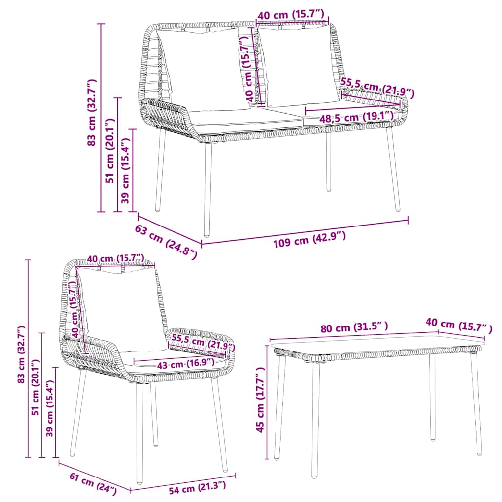 vidaXL ΣΕΤ ΕΠΙΠΛΩΝ ΚΗΠΟΥ με μαξιλάρι 4 pcs Καφέ Μαύρο Κρεμ