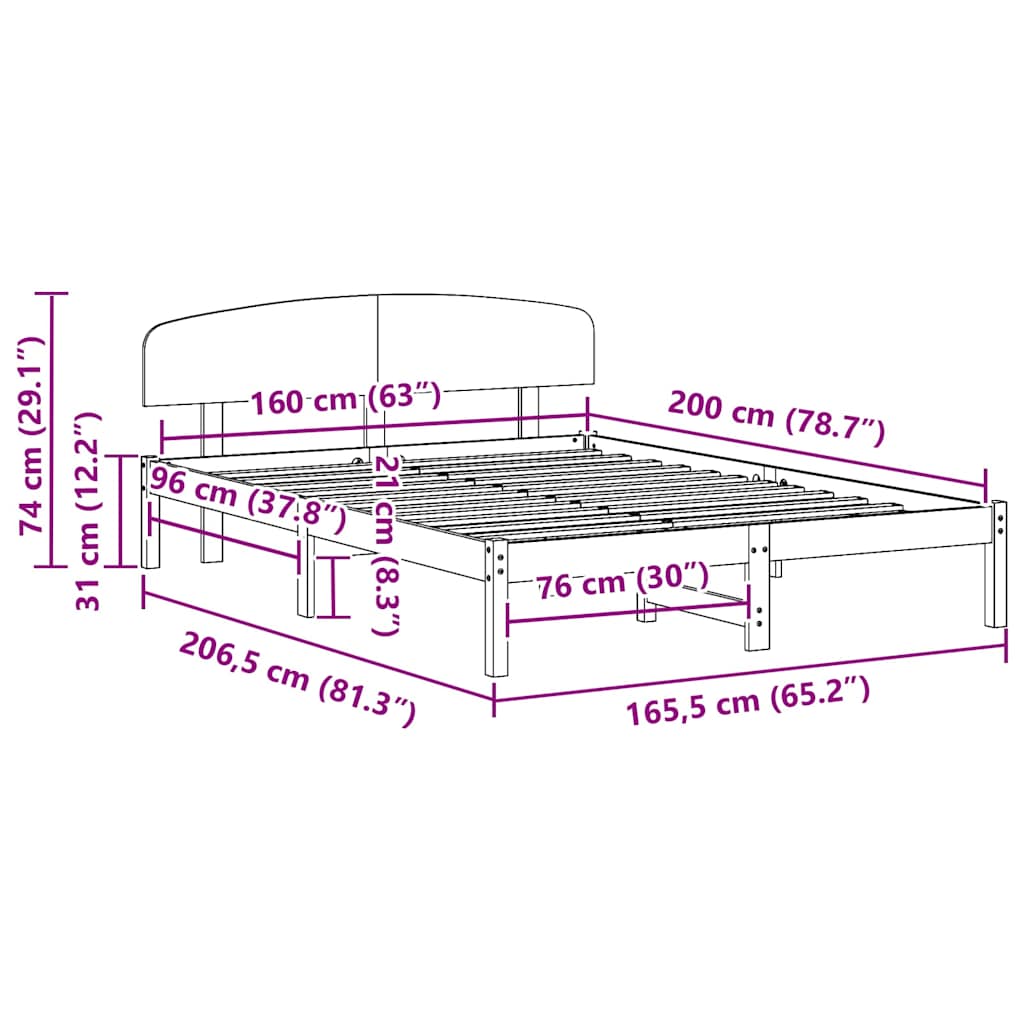 vidaXL Σκελετός Κρεβατιού Λευκό 160 x 200 cm Μασίφ ξύλο πεύκου
