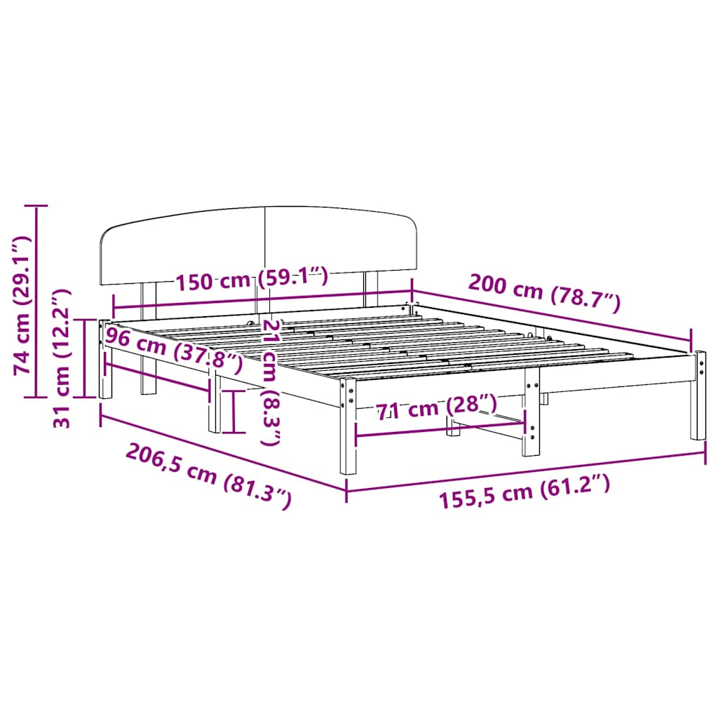 vidaXL Σκελετός Κρεβατιού Λευκό 150 x 200 cm Μασίφ ξύλο πεύκου