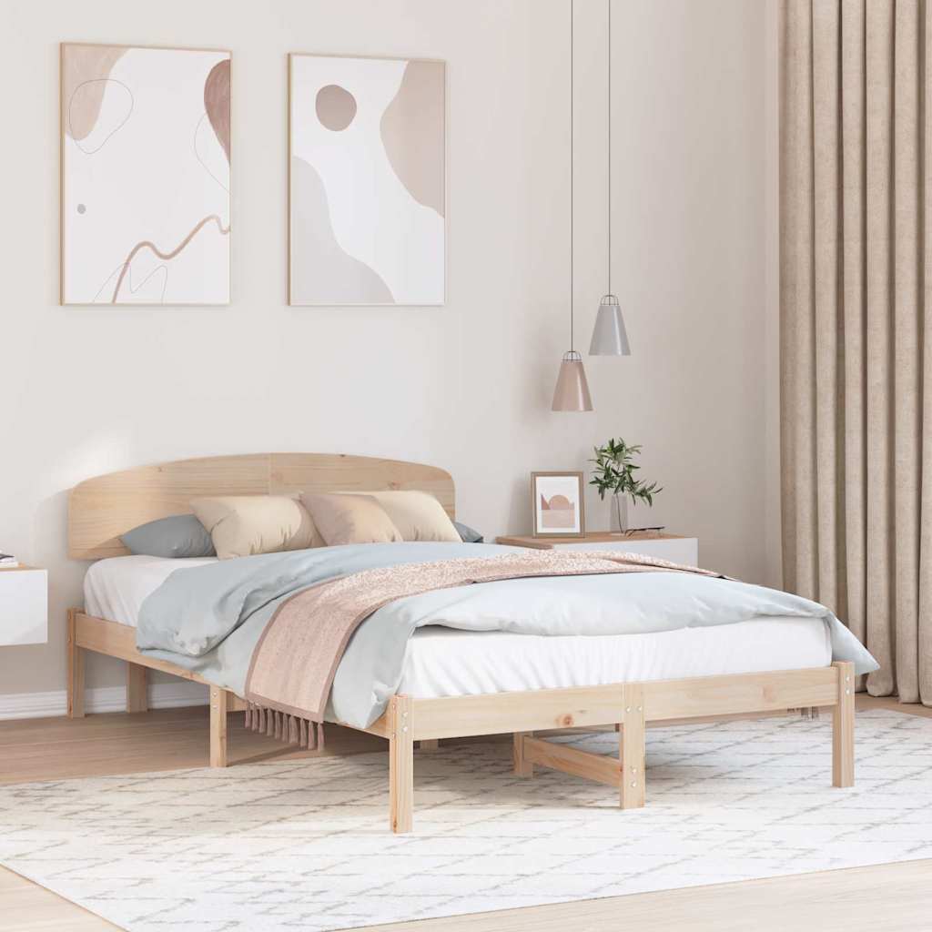 vidaXL Σκελετός Κρεβατιού Καφέ 135 x 190 cm Μασίφ ξύλο πεύκου