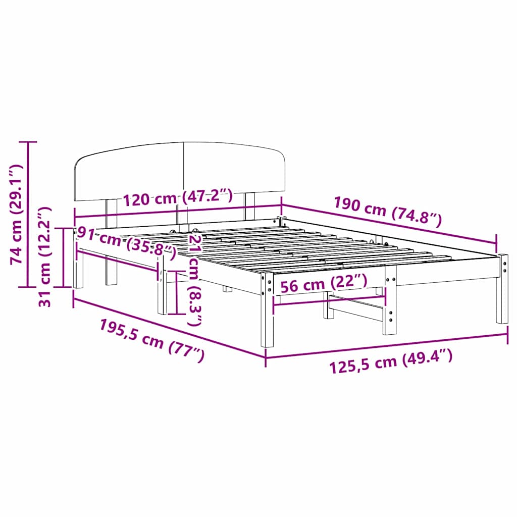 vidaXL Σκελετός Κρεβατιού Καφέ 120 x 190 cm Μασίφ ξύλο πεύκου