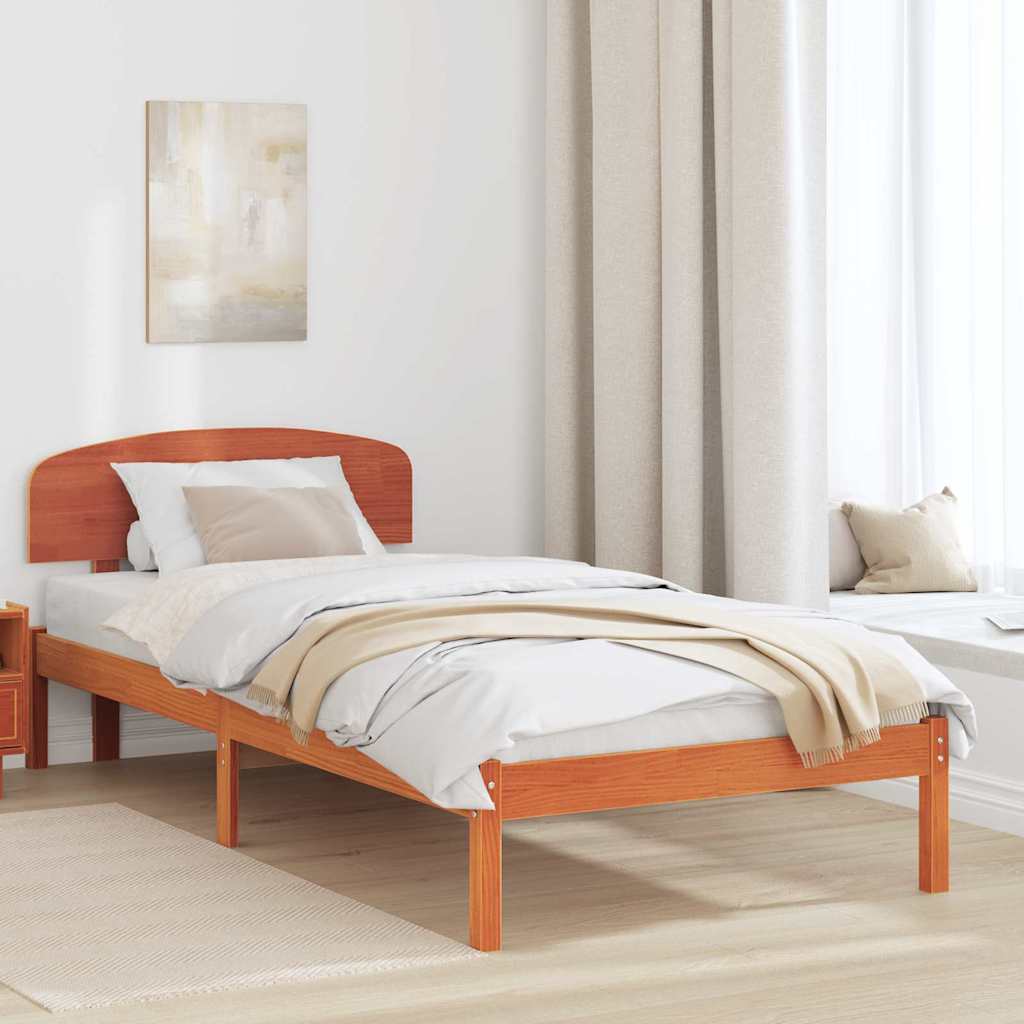 vidaXL Σκελετός Κρεβατιού Κερωτό καφέ 75 x 190 cm Στερεά ξυλεία πεύκου