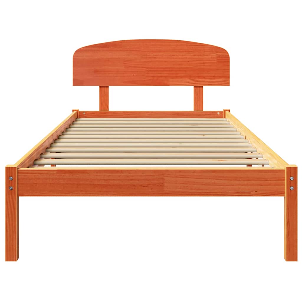 vidaXL Σκελετός Κρεβατιού Κερωτό καφέ 75 x 190 cm Στερεά ξυλεία πεύκου