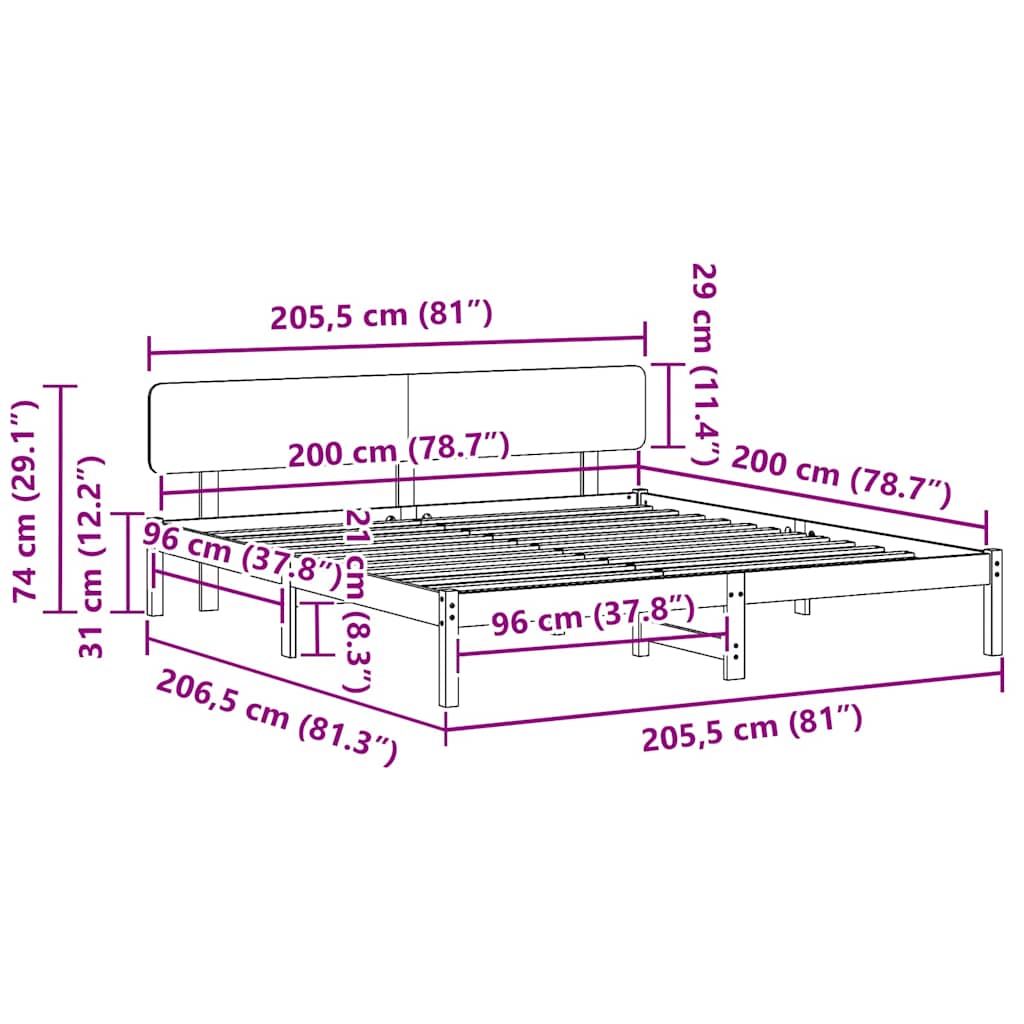 vidaXL Σκελετός Κρεβατιού με κεφαλάρι Φυσικό 200 x 200 cm