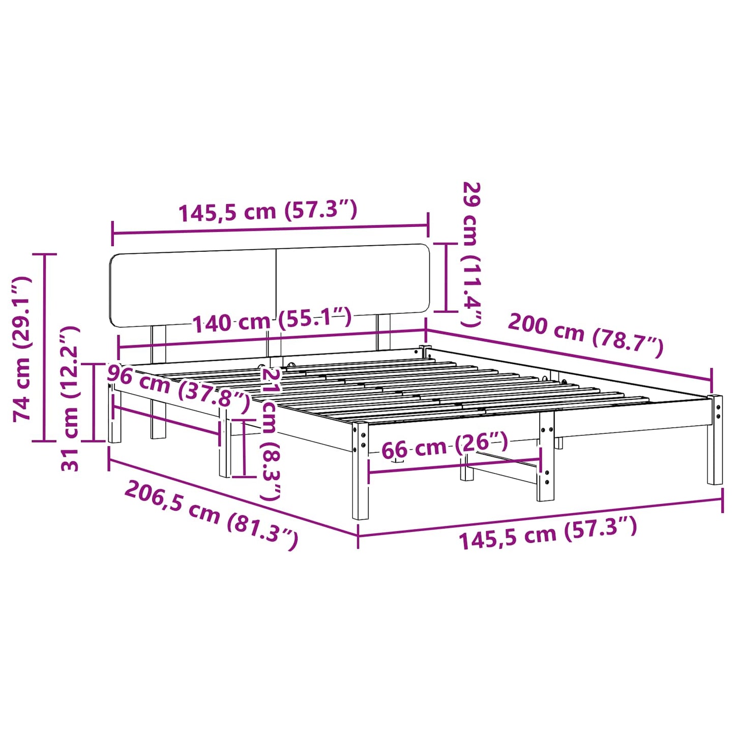 vidaXL Σκελετός Κρεβατιού με κεφαλάρι Φυσικό 140 x 200 cm