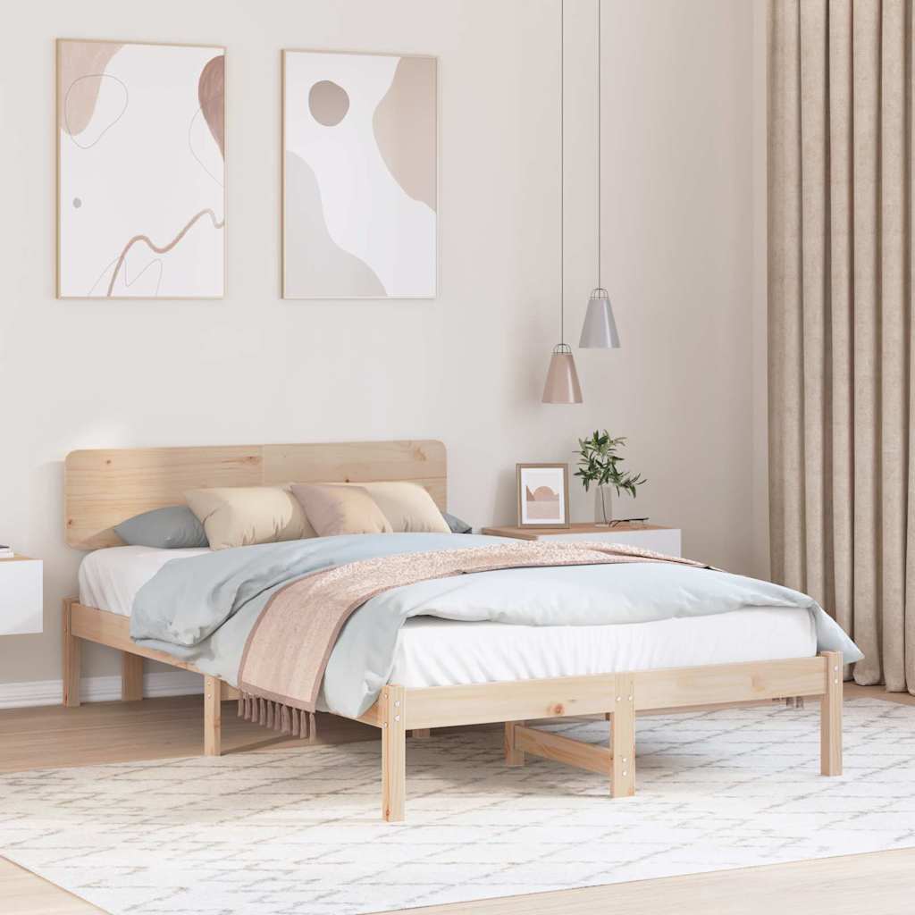vidaXL Σκελετός Κρεβατιού με κεφαλάρι Φυσικό 135 x 190 cm