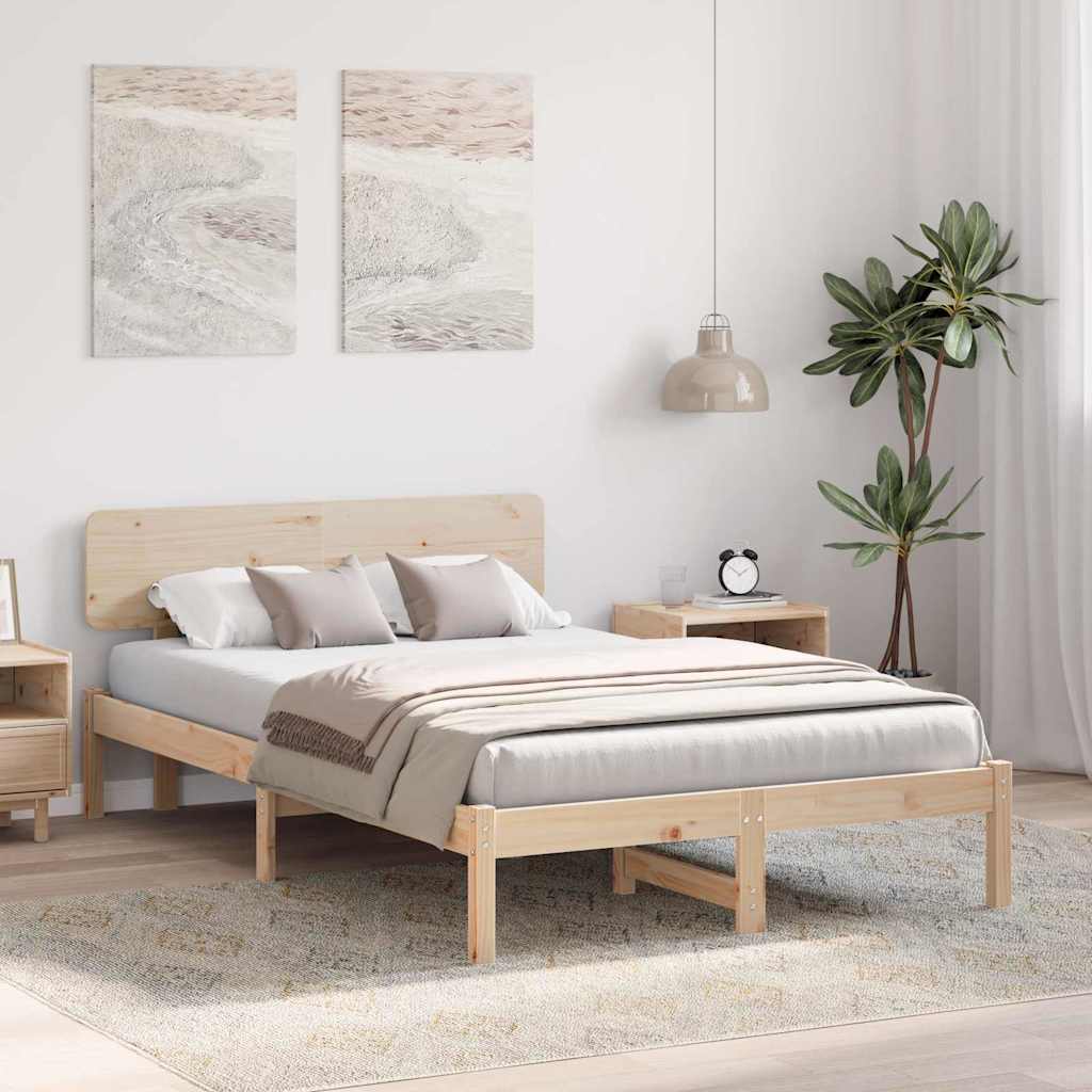 vidaXL Σκελετός Κρεβατιού με κεφαλάρι Φυσικό 135 x 190 cm
