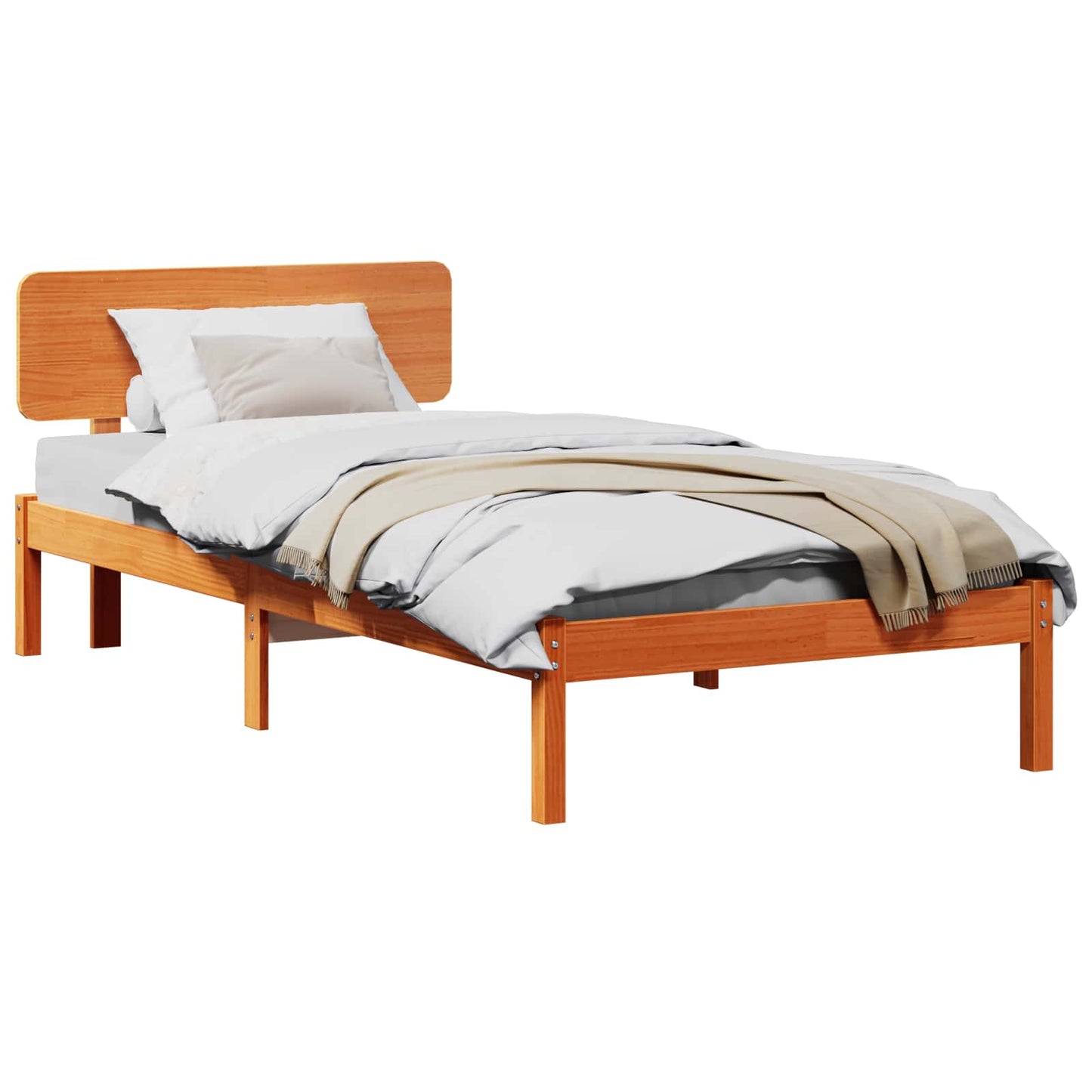 vidaXL Σκελετός Κρεβατιού Κερωτό καφέ 90 x 190 cm Στερεά ξυλεία πεύκου