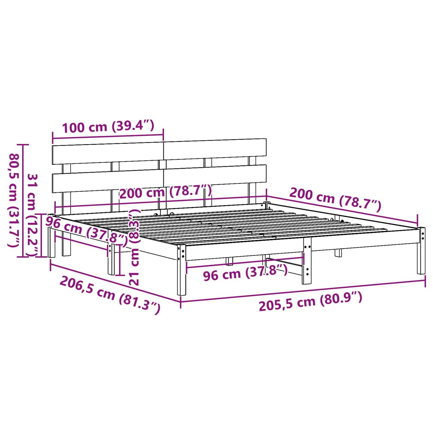 vidaXL Σκελετός Κρεβατιού Καφέ 200 x 200 cm Μασίφ ξύλο πεύκου