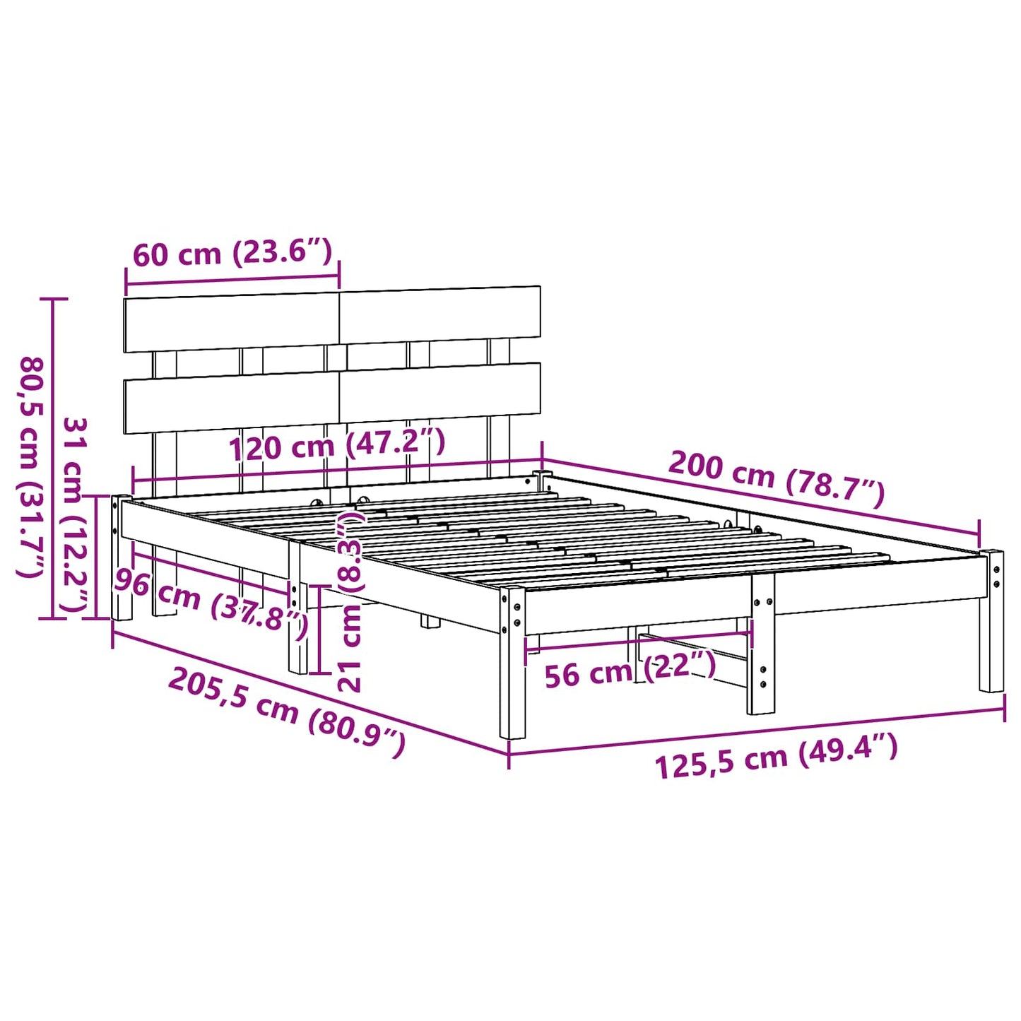 vidaXL Σκελετός Κρεβατιού Λευκό 120 x 200 cm Μασίφ ξύλο πεύκου