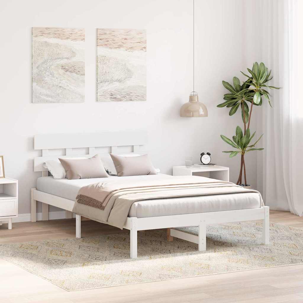vidaXL Σκελετός Κρεβατιού Λευκό 140 x 190 cm Μασίφ ξύλο πεύκου