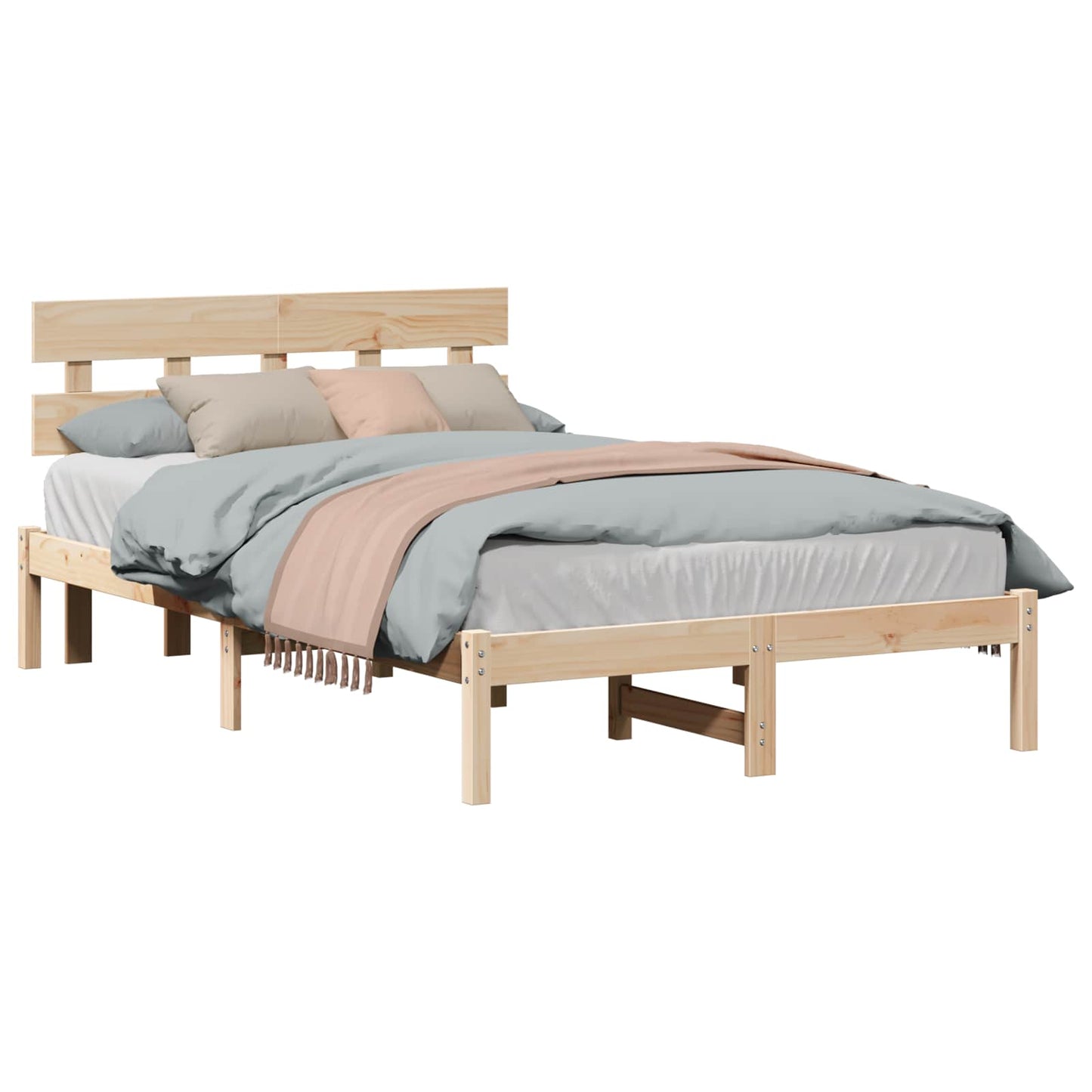 vidaXL Σκελετός Κρεβατιού Καφέ 135 x 190 cm Μασίφ ξύλο πεύκου