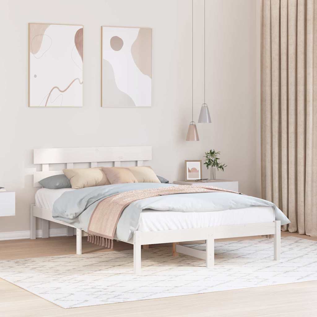 vidaXL Σκελετός Κρεβατιού Λευκό 135 x 190 cm Μασίφ ξύλο πεύκου