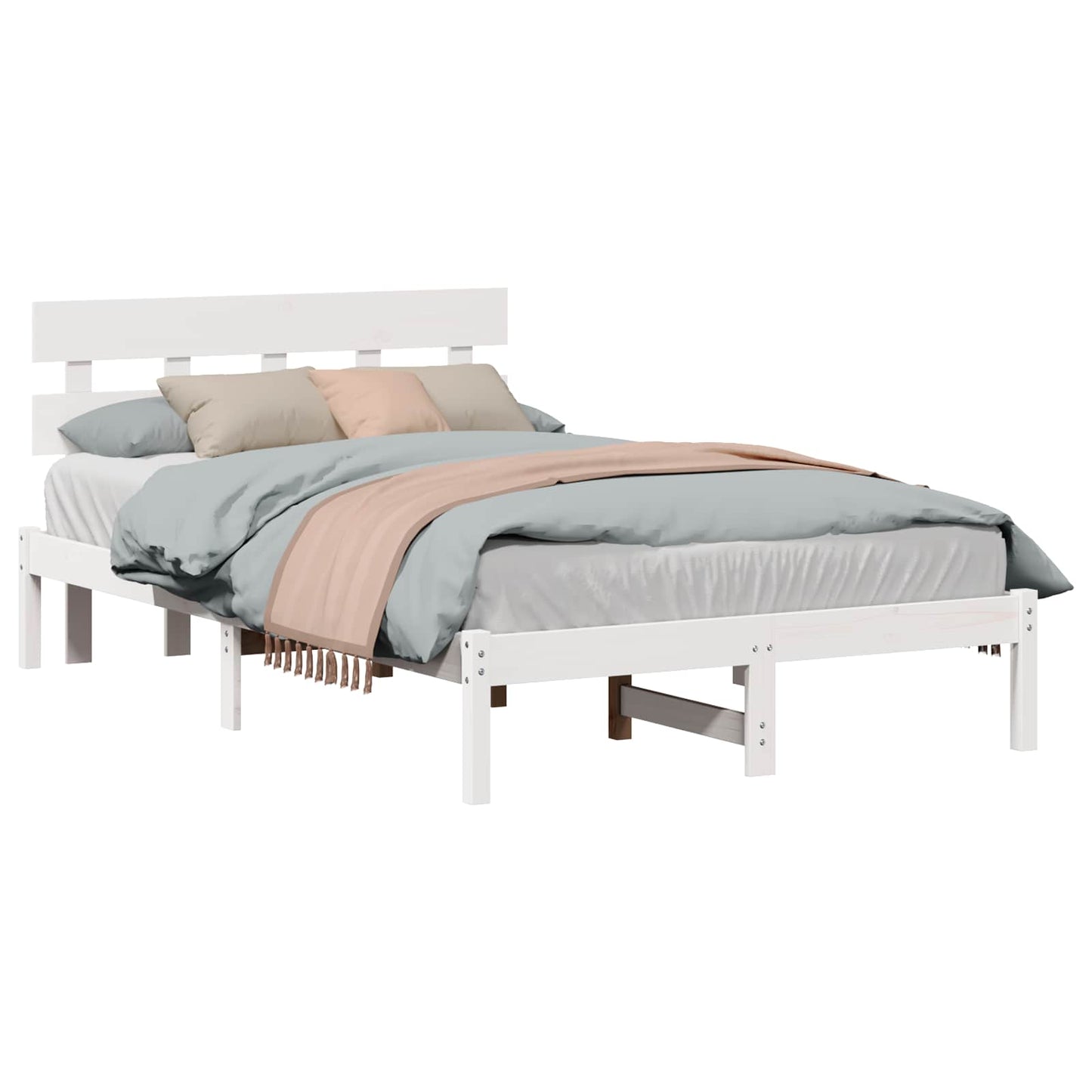 vidaXL Σκελετός Κρεβατιού Λευκό 135 x 190 cm Μασίφ ξύλο πεύκου