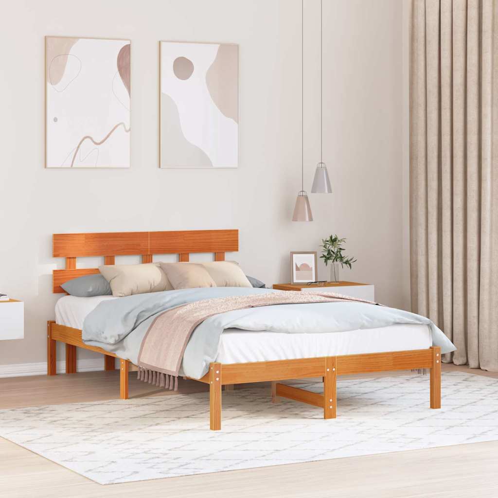 vidaXL Σκελετός Κρεβατιού Καφέ 135 x 190 cm Μασίφ ξύλο πεύκου