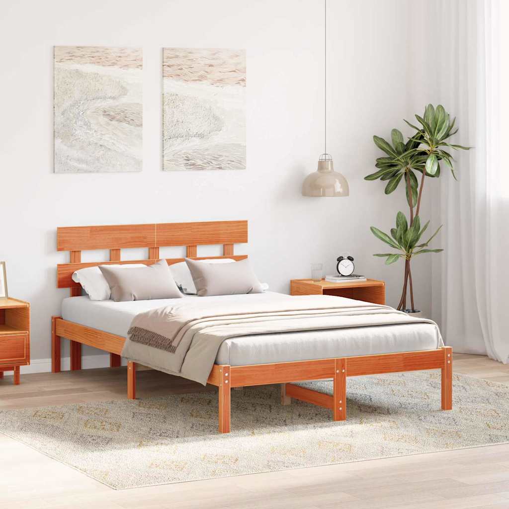 vidaXL Σκελετός Κρεβατιού Καφέ 135 x 190 cm Μασίφ ξύλο πεύκου