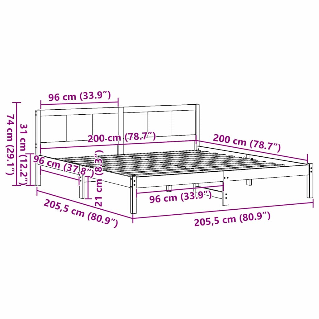 vidaXL Σκελετός Κρεβατιού Λευκό 200 x 200 cm Μασίφ ξύλο πεύκου