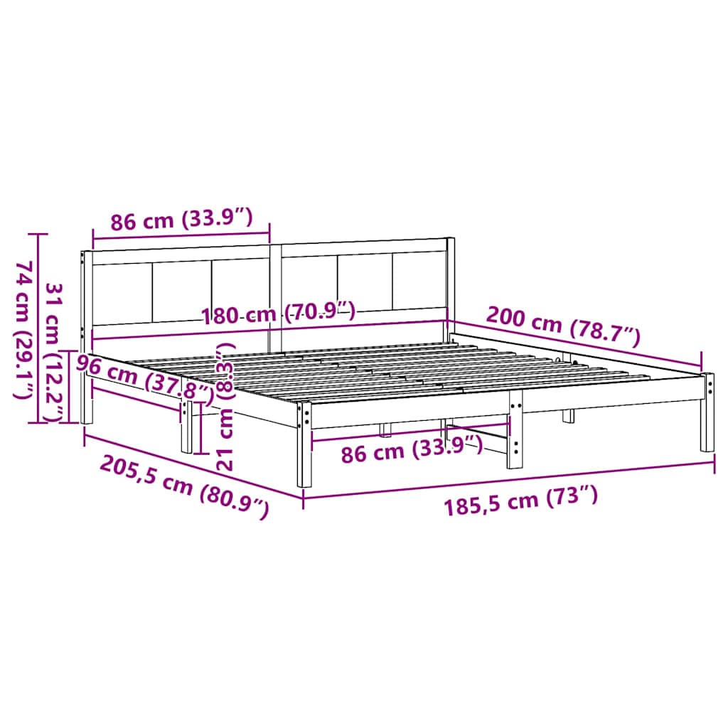 vidaXL Σκελετός Κρεβατιού Λευκό 180 x 200 cm Μασίφ ξύλο πεύκου