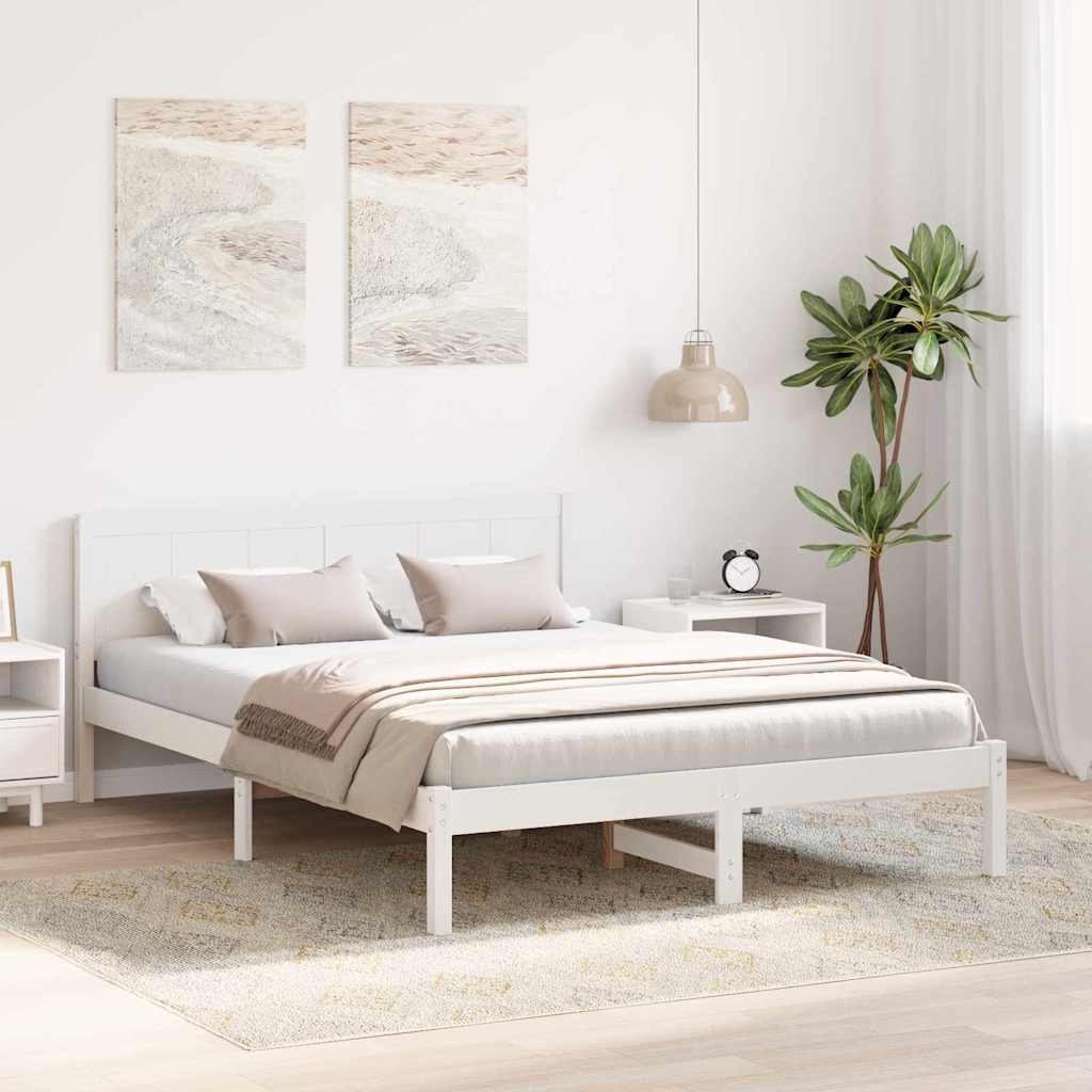 vidaXL Σκελετός Κρεβατιού Λευκό 140 x 200 cm Μασίφ ξύλο πεύκου