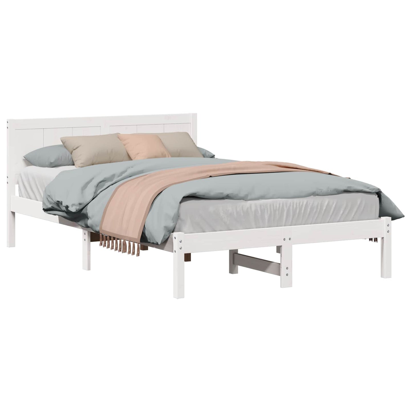 vidaXL Σκελετός Κρεβατιού Λευκό 135 x 190 cm Μασίφ ξύλο πεύκου